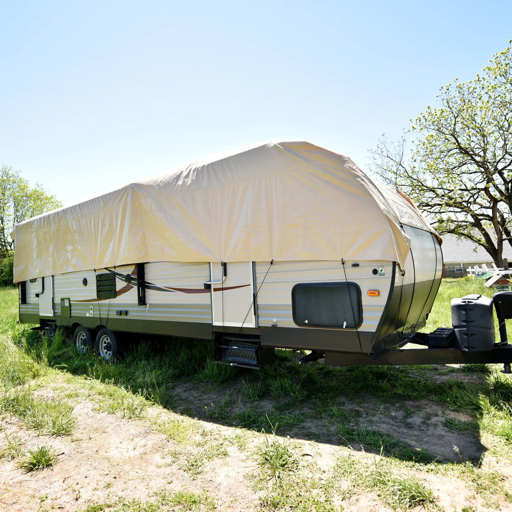 Tan Polyester RV Rooftop Cover, 20' Long x 16' Wide A202