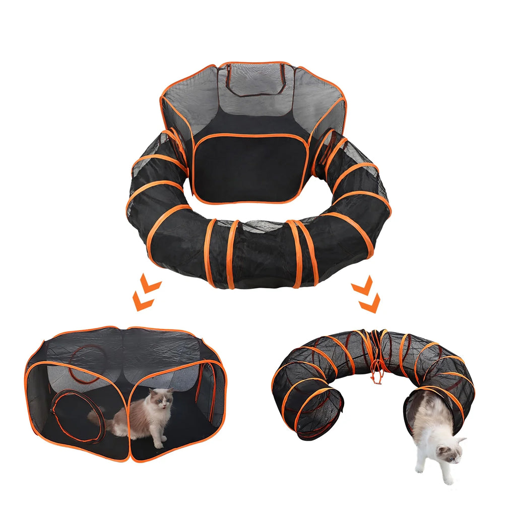 2 in 1 Foldable Pet Play Tent with Tunnel and Carry Bag, Black H9735