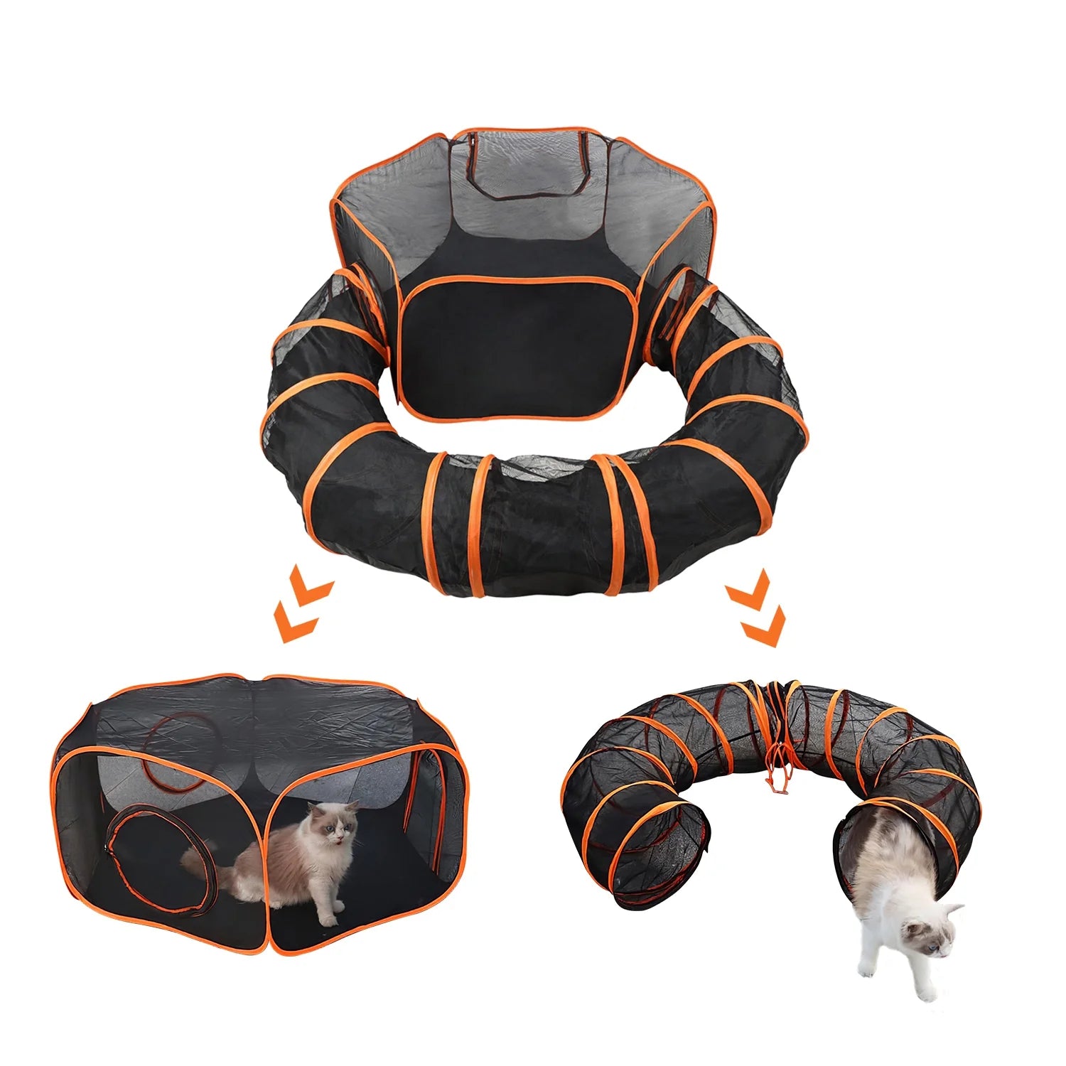 2 in 1 Foldable Pet Play Tent with Tunnel and Carry Bag, Black H9735