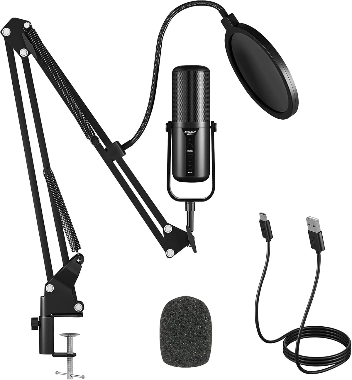 USB Condenser Microphone with Adjustable Boom Arm Kit, Pack of 2 E271