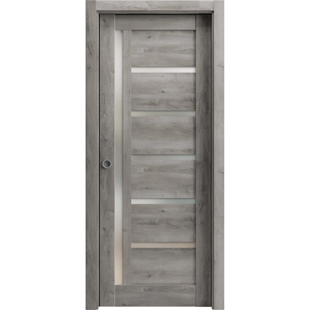 Sliding French Pocket Door 18 x 80 inches with Frosted Glass Solid Wood Interior Door A91248