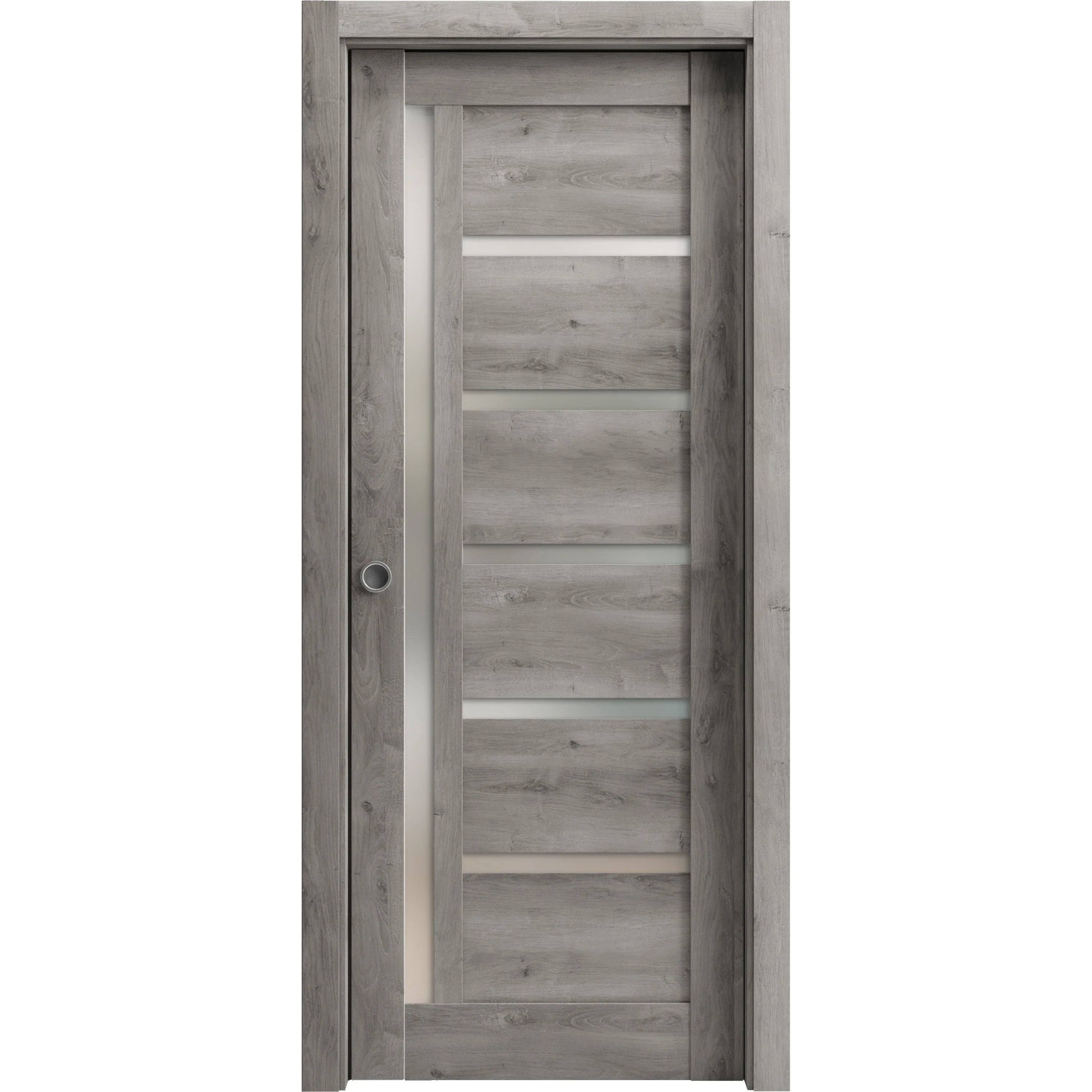 Sliding French Pocket Door 18 x 80 inches with Frosted Glass Solid Wood Interior Door A91248