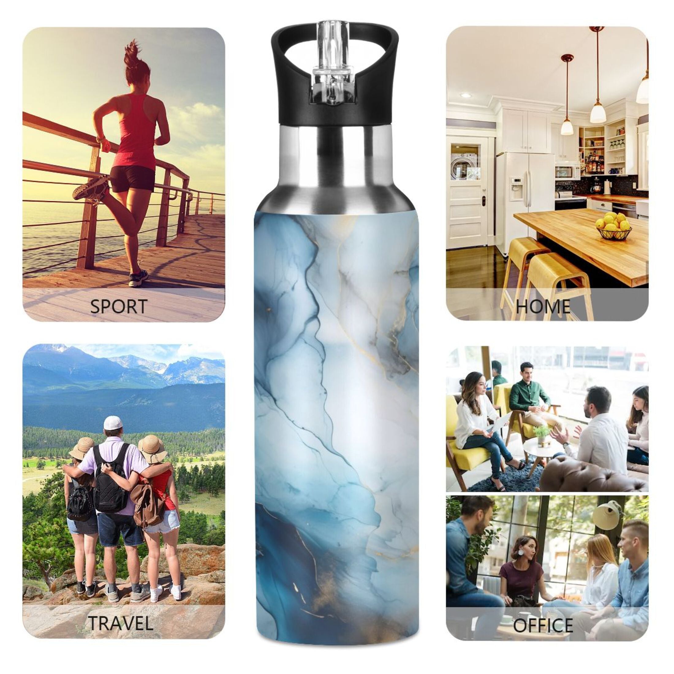 Blue Marble Stainless Steel Insulated Water Bottle with Straw Lid B997628