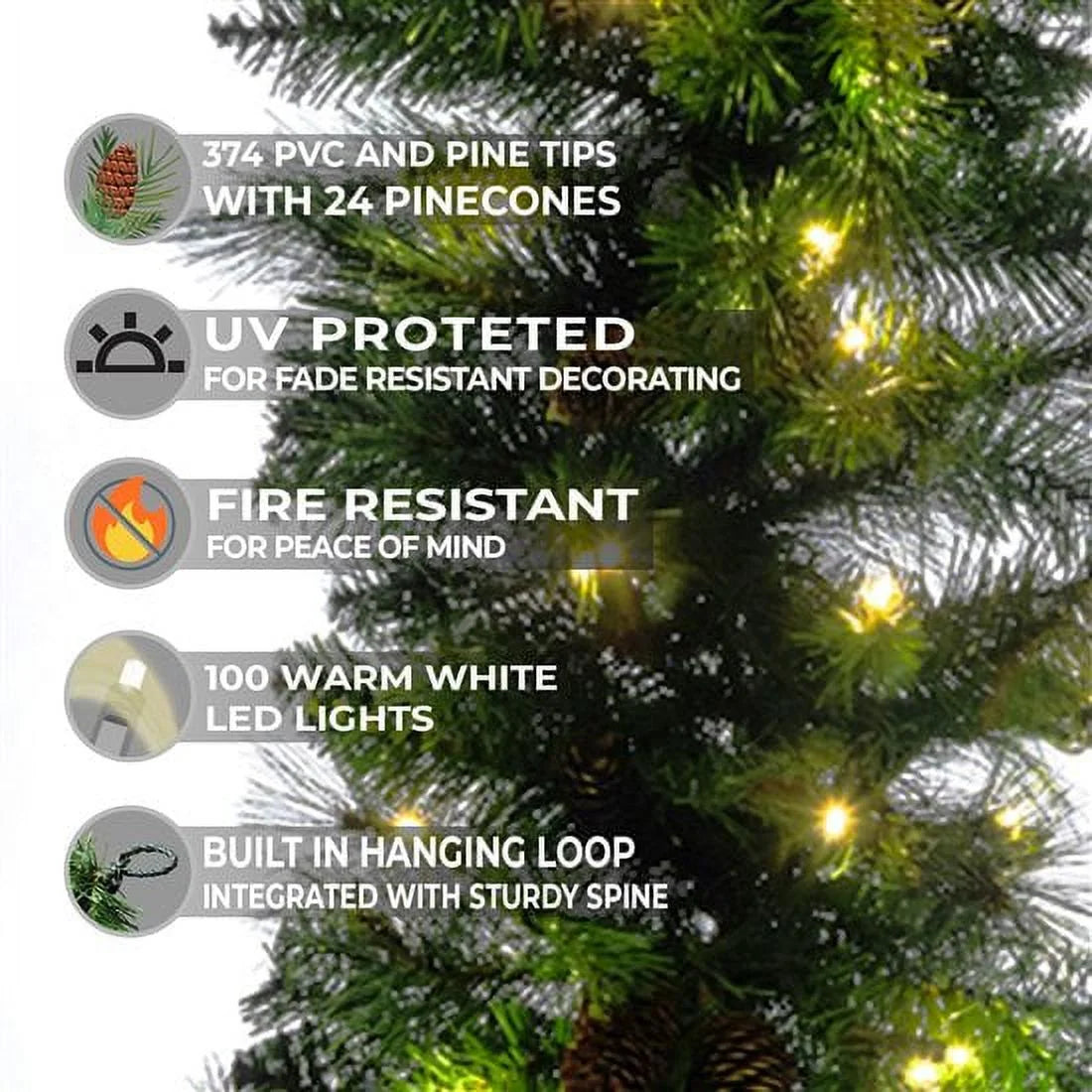 Pre-Lit Mixed Noble Garland with 100 Warm White Lights and Pinecones C69517