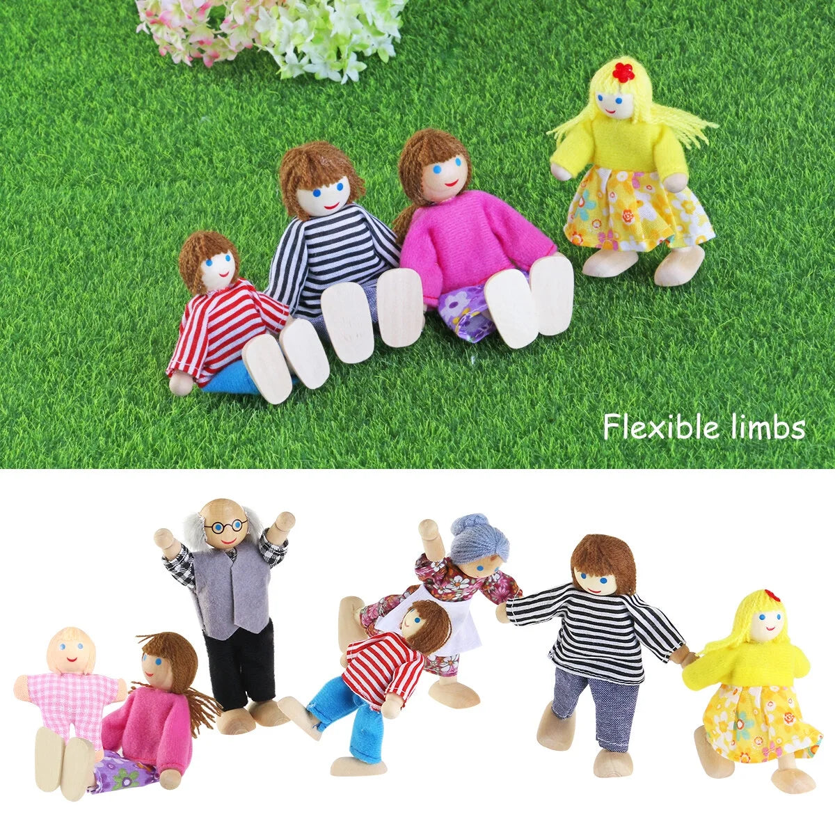 7 Pieces Wooden Dollhouse Family Figures Z2839