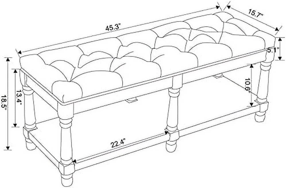 Gray Tufted Wood Entryway Bench H59961