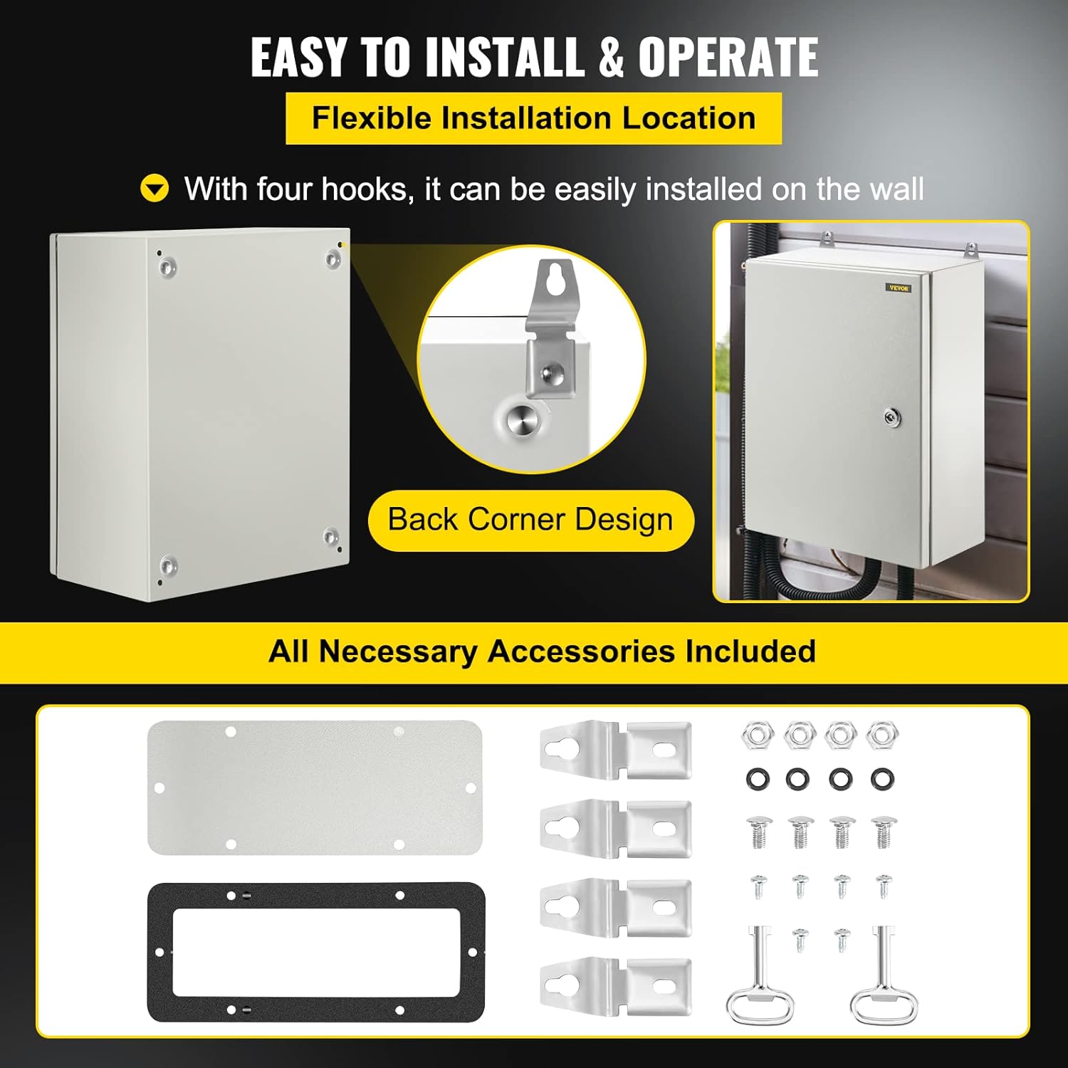 16'' ×12'' ×6'' Carbon Steel Hinged Junction Box, IP66 Waterproof & Dustproof, with Mounting Plate V292244
