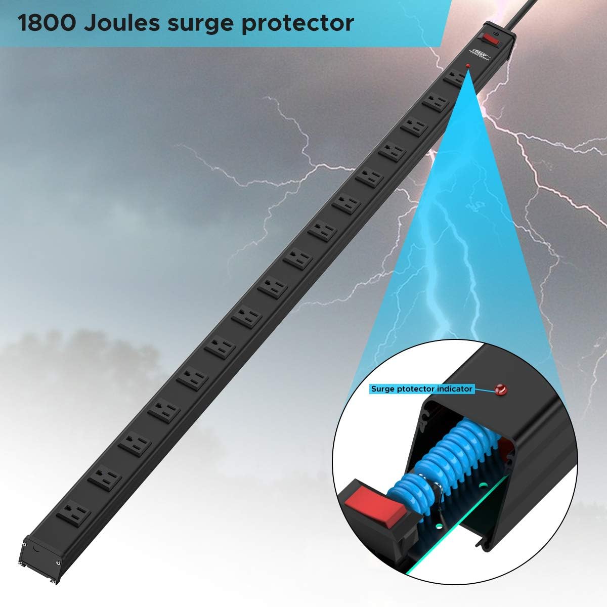 16-Outlet Surge Protector Power Strip with Circuit Breaker, 15 Feet, Pack of 2 B12286
