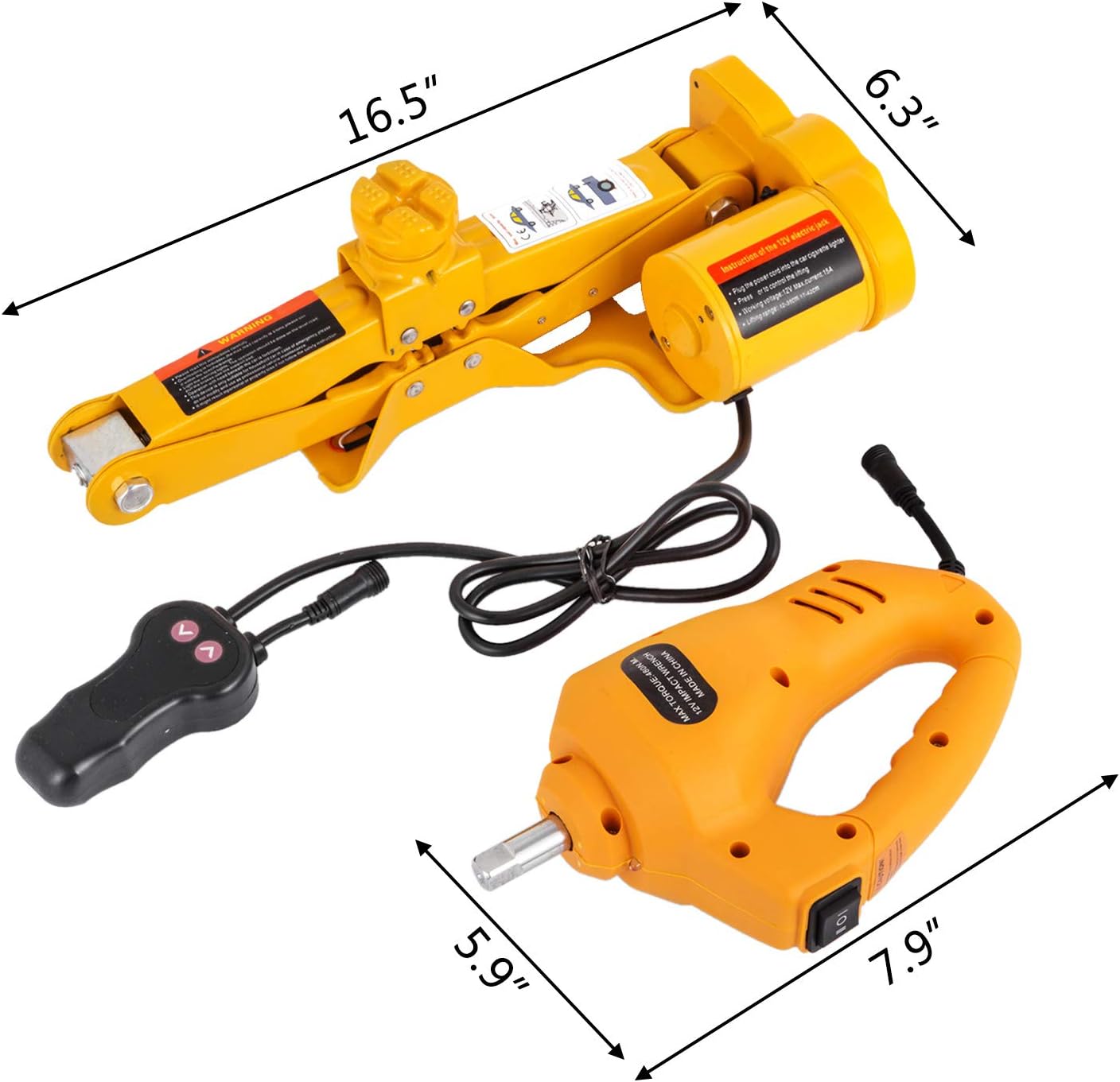 3 Ton 6600 LB 12V DC Electric Scissor Jack with Electric Impact Wrench T28768