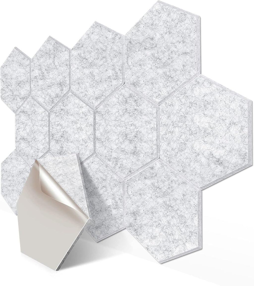 12 Pack Self adhesive Hexagon Acoustic Panels Sound Proof Foam Panels, Grey E1558