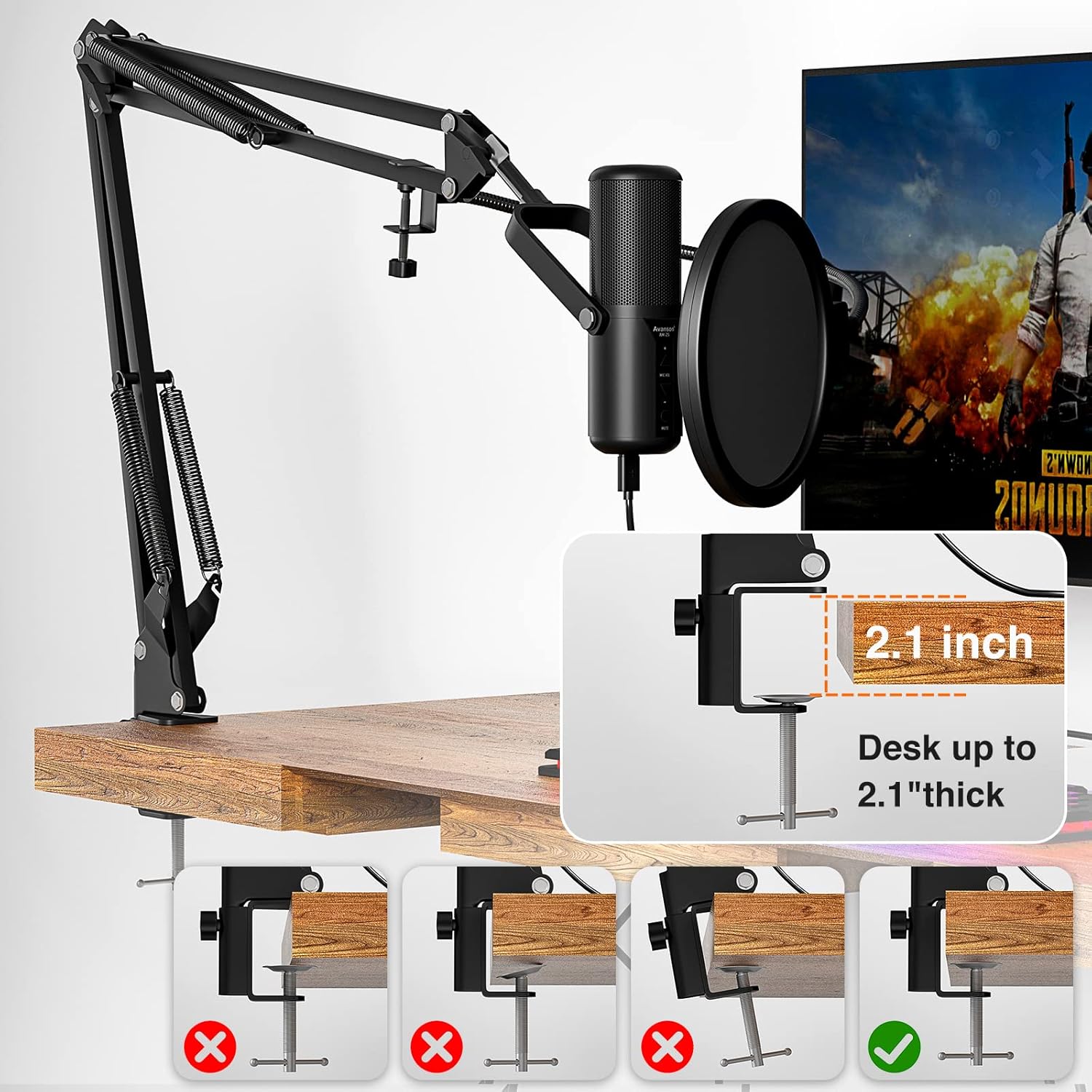 USB Condenser Microphone with Adjustable Boom Arm Kit, Pack of 2 E271