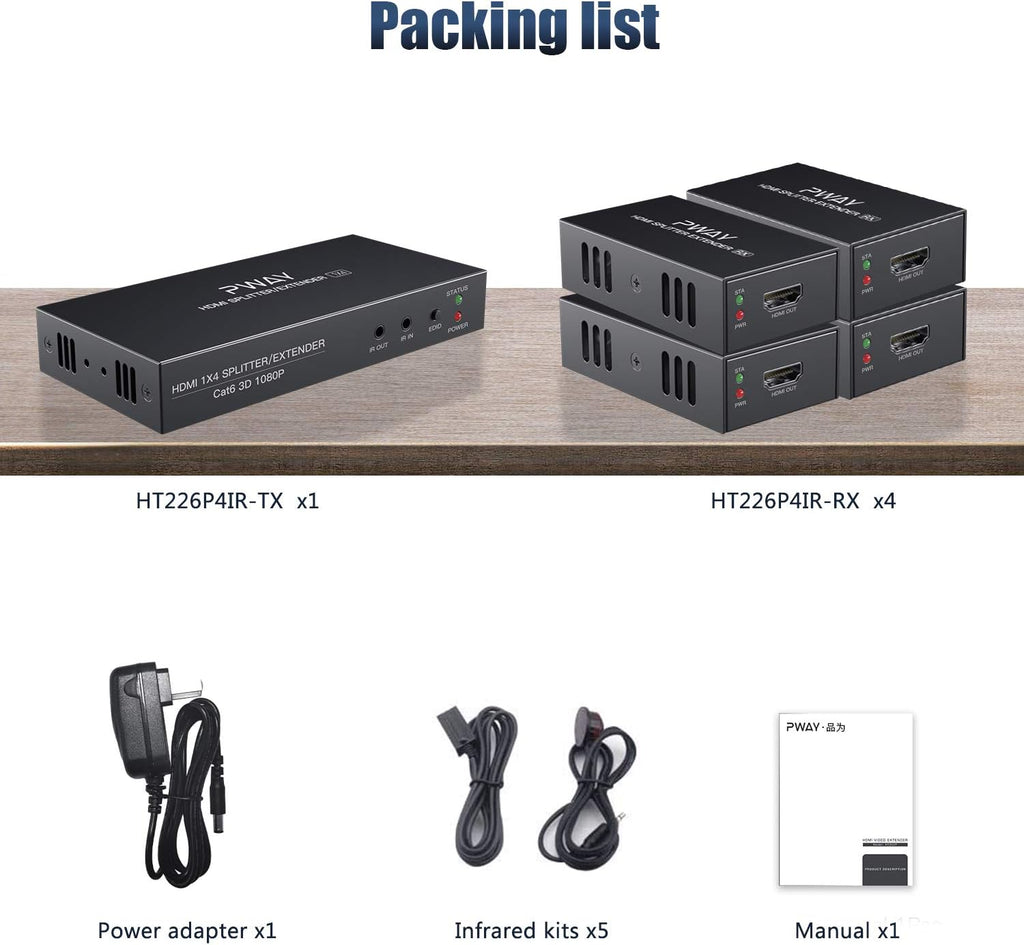1x4 HDMI Extender Splitter 1080P Over Ethernet Cat6 C6322