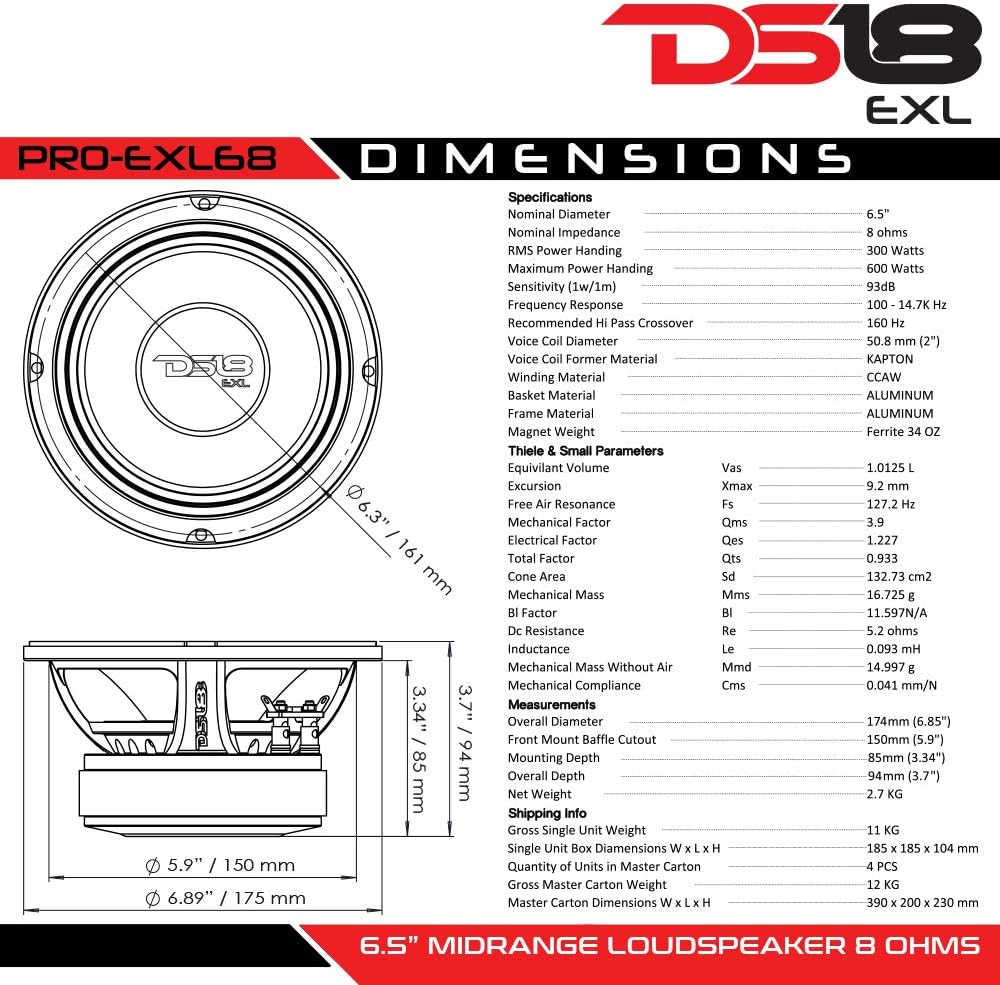 6.5 Midrange Loudspeaker, 600W Max, 8 Ohms V10618