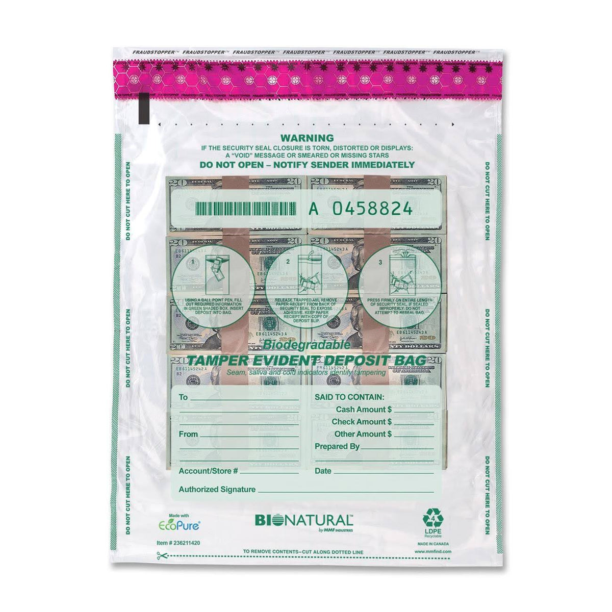 12 x 16 Clear Cash Bags, 100/Pack U859614