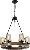 8-Lights Wooden Pendant Lighting with Glass Shading D7808