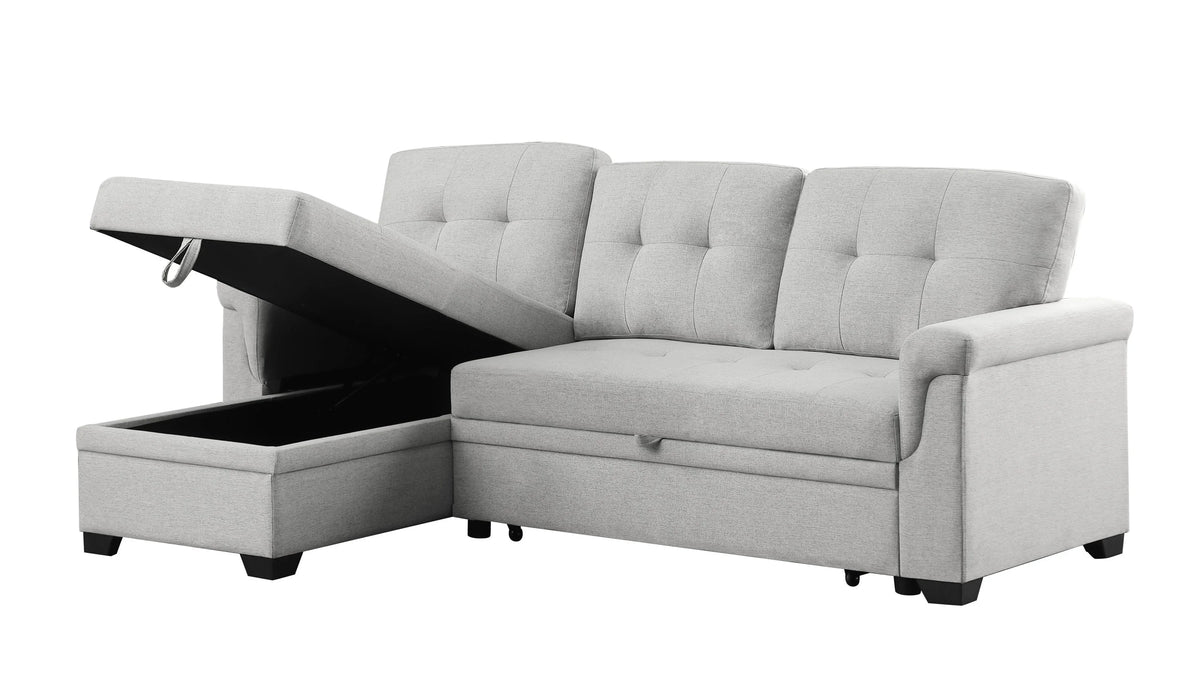 Light Gray Reversible Sleeper Sectional Sofa with Storage Chaise X9089