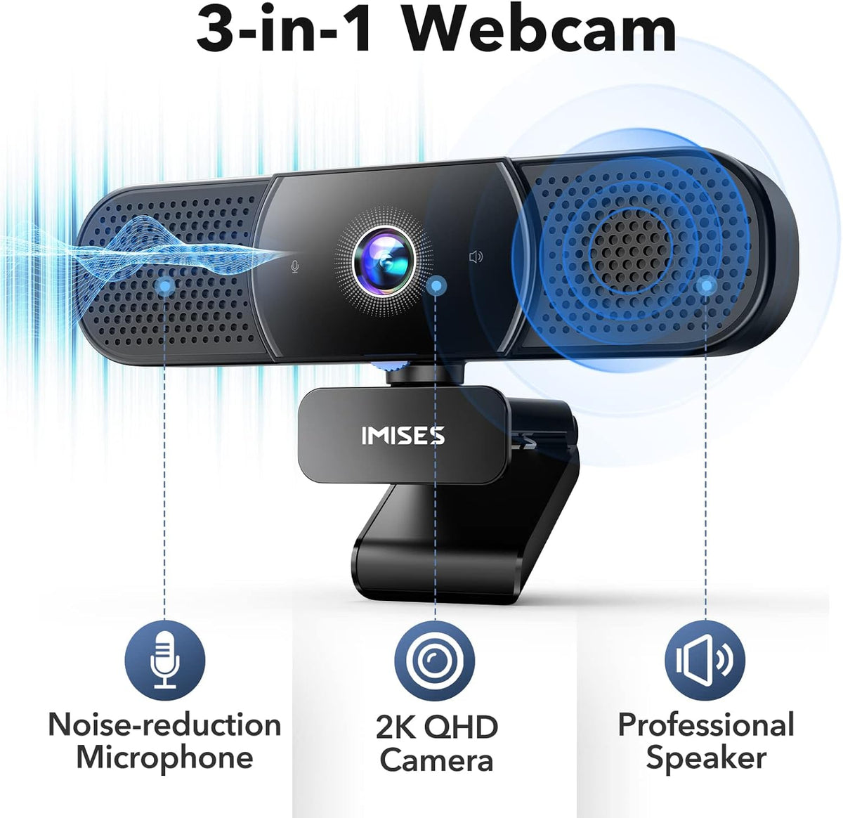 2K QHD Webcam with Microphone and Speaker, Autofocus, USB C, Privacy Cover Pack of 2 V5331