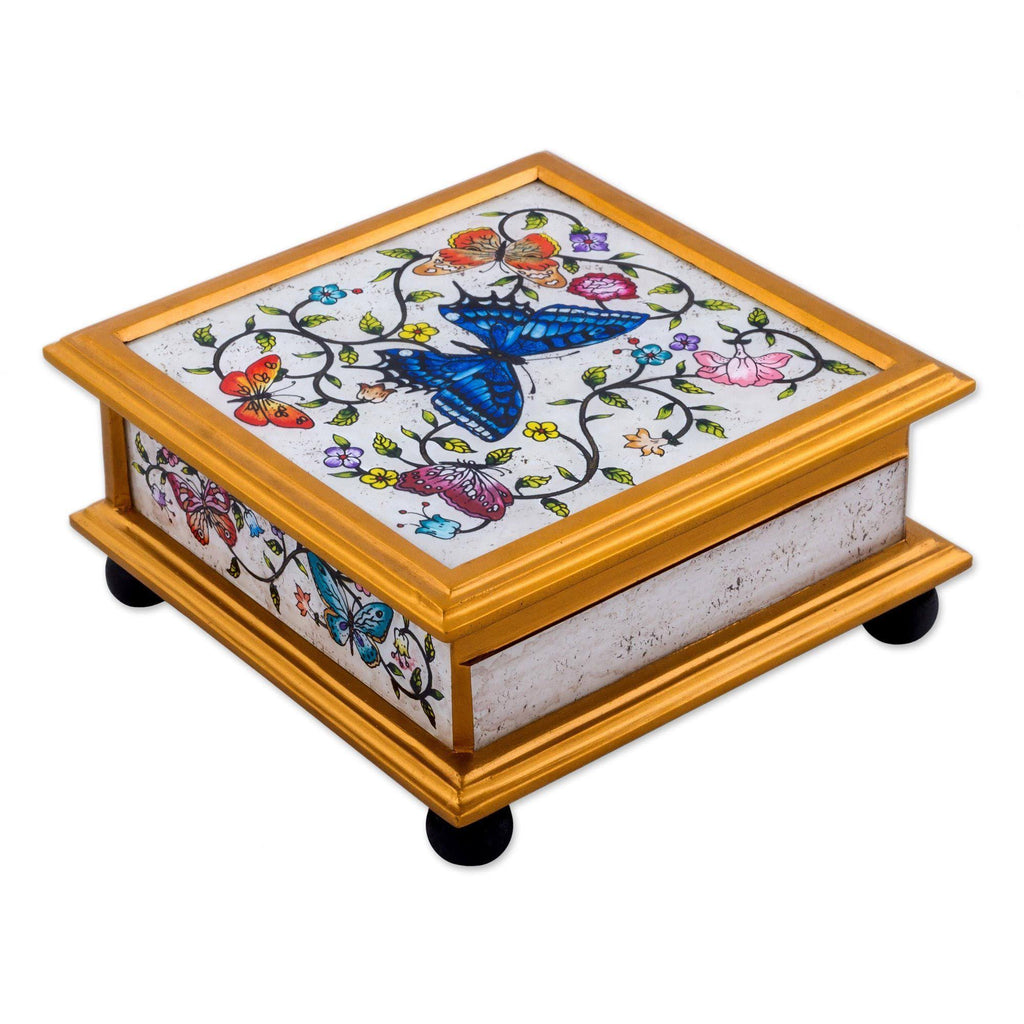 Ivory Reverse Painted Glass Decorative Box J664298