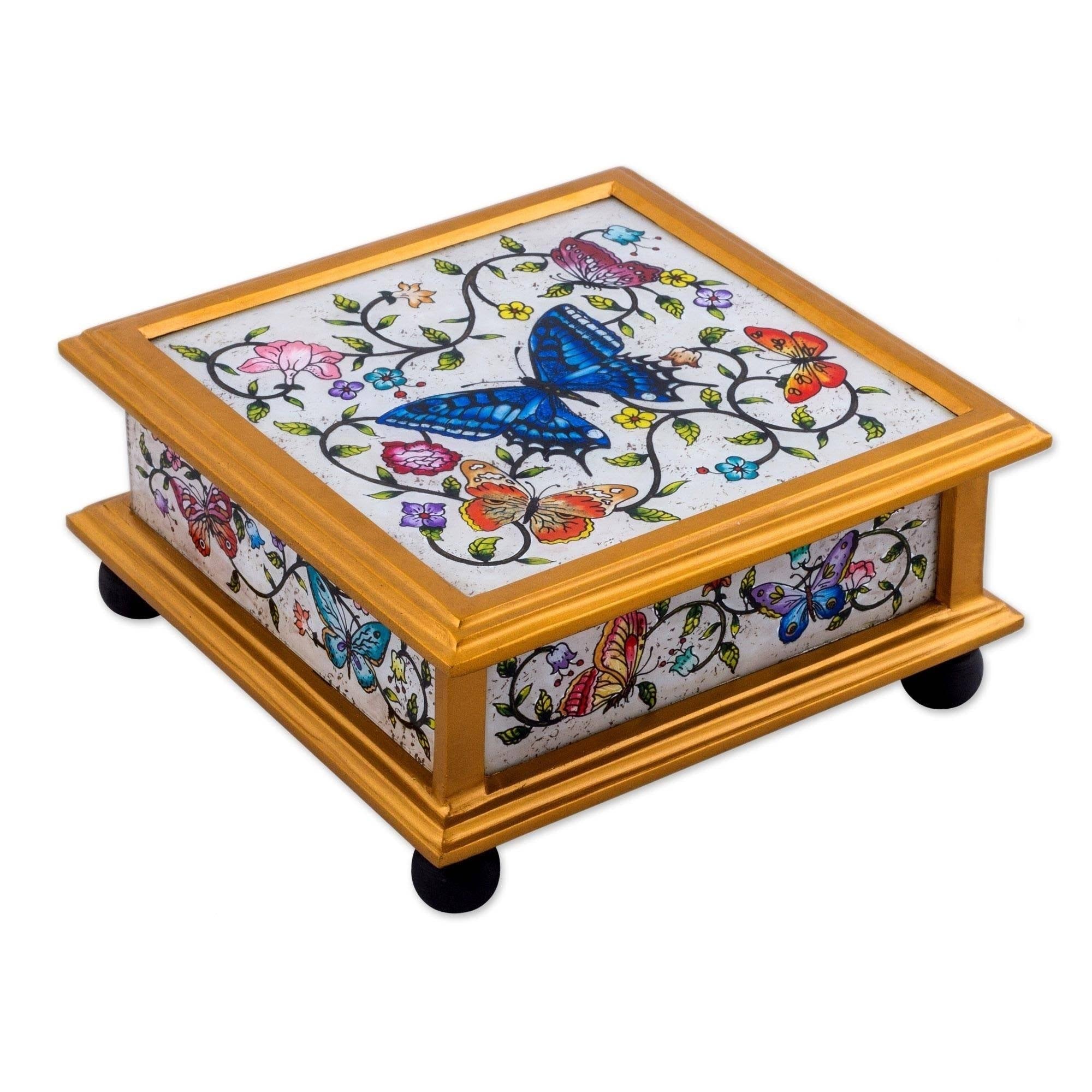 Ivory Reverse Painted Glass Decorative Box J664298