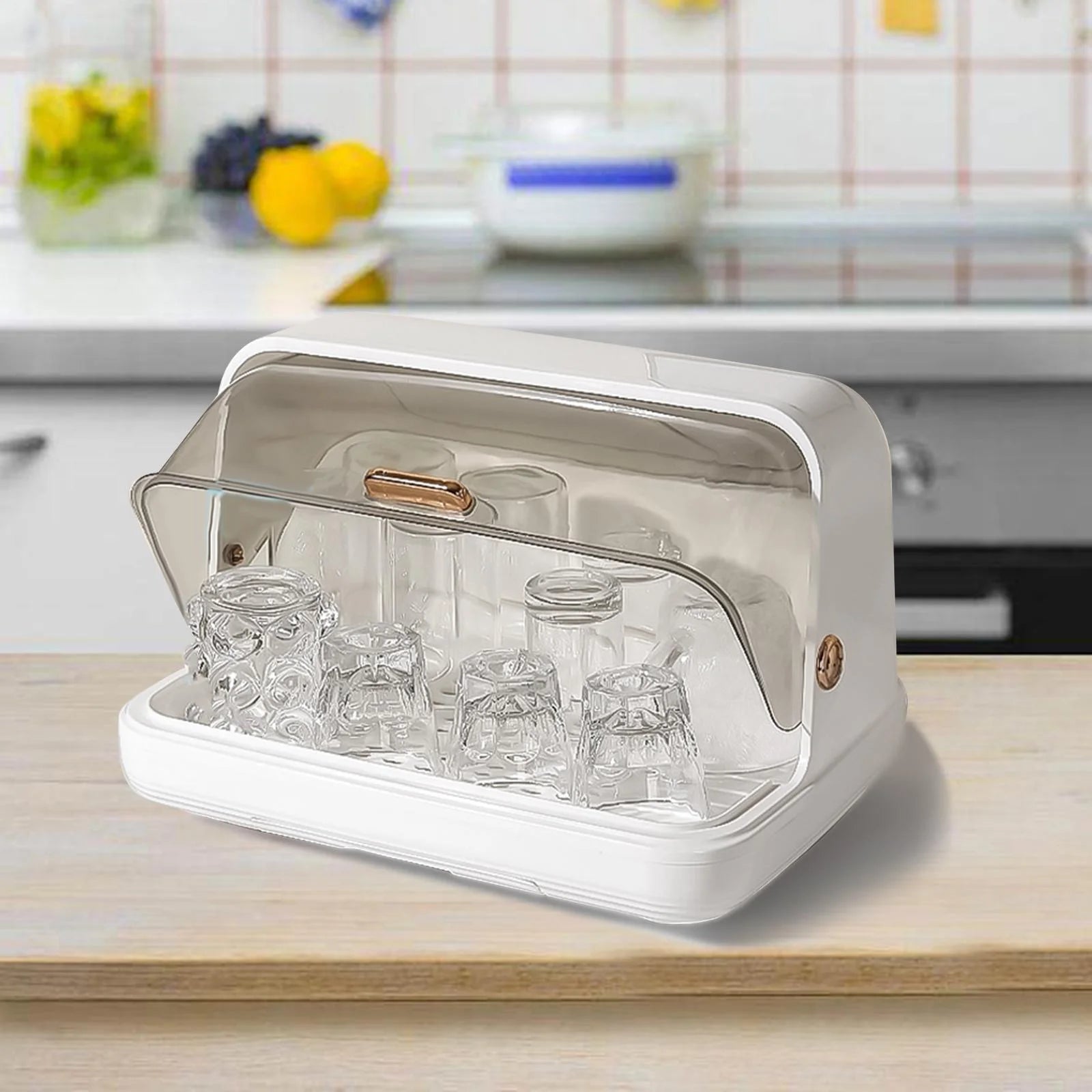 White Dustproof Baby Bottle Drying Rack with Drainer and Lid O638245
