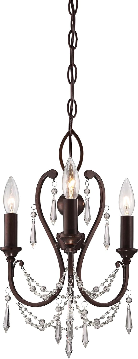 Mini Candle Crystal Chandelier, 3-Light, Vintage Bronze G81597