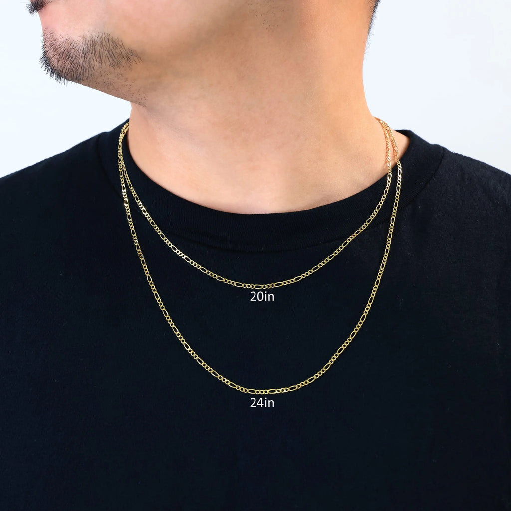 10k Yellow Gold Solid Figaro Chain Link Pendant Necklace 16" - 24" J67938