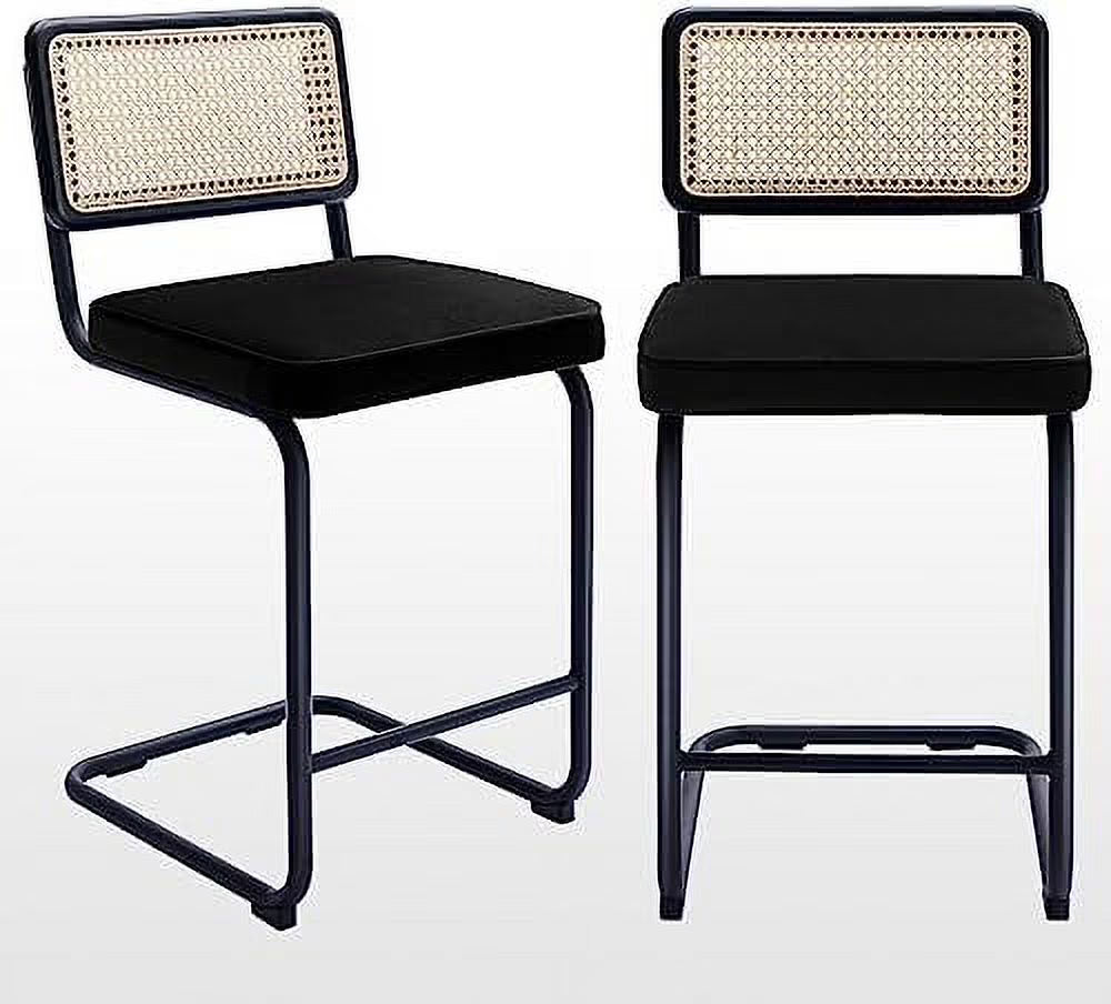 Counter Height Boucle Fabric Barstools with Natural Cane Mesh Z258