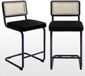 Counter Height Boucle Fabric Barstools with Natural Cane Mesh Z258