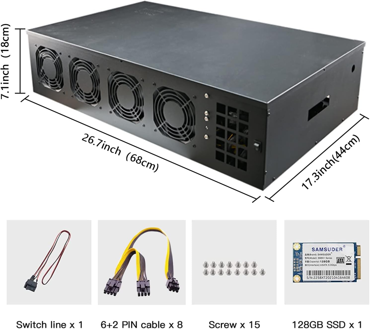 8 GPU 70mm Slots Mining Rig Frame with 8 Fans N419