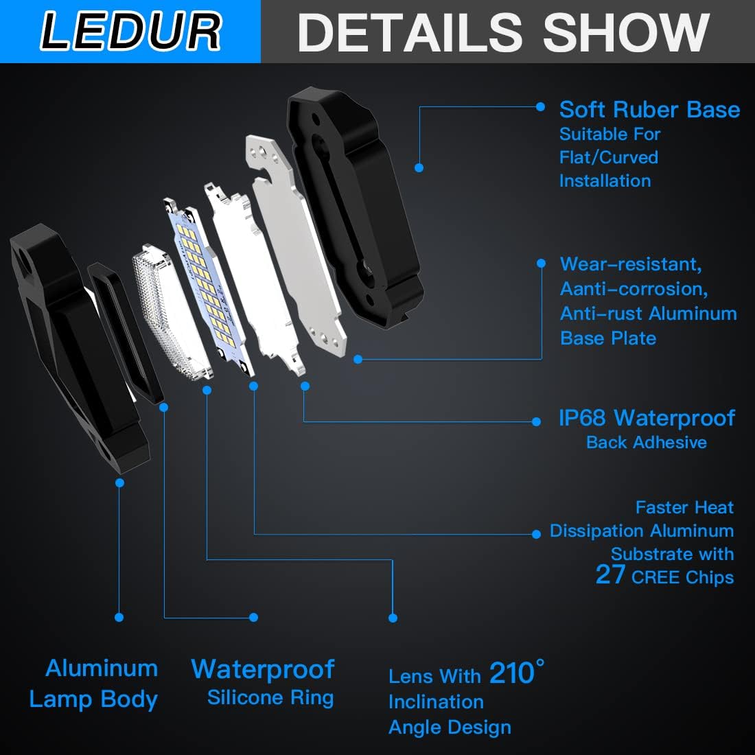 White LED Rock Lights 4 Pods with Switch Wire Harness M901