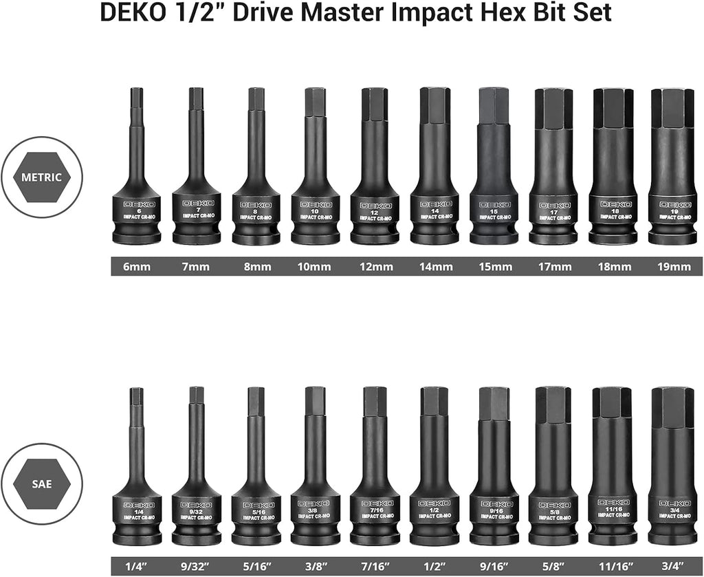20 Piece Cr-Mo Steel Impact Hex Bit Set with Storage Case I568