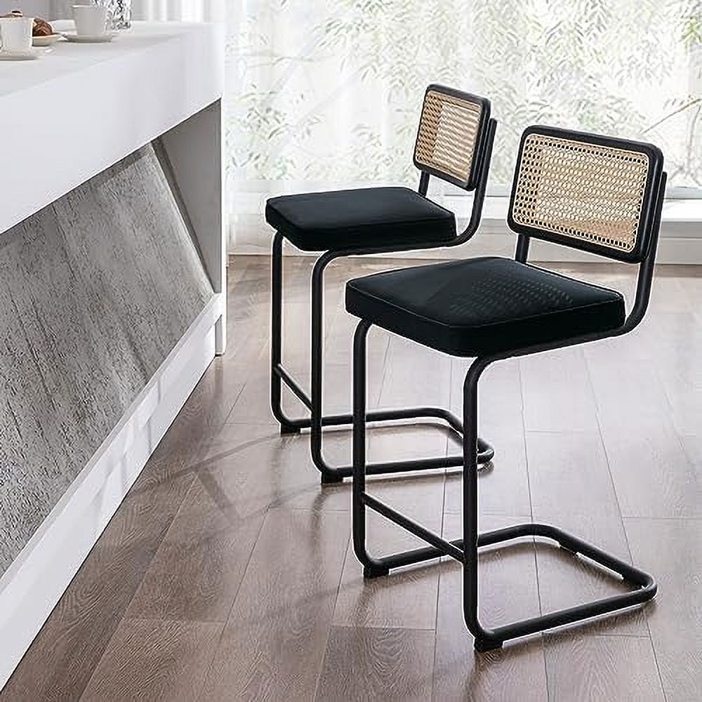 Counter Height Boucle Fabric Barstools with Natural Cane Mesh Z258