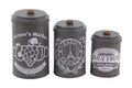 Black Tin Canisters with Wooden Lid, Set of 3 Q3692