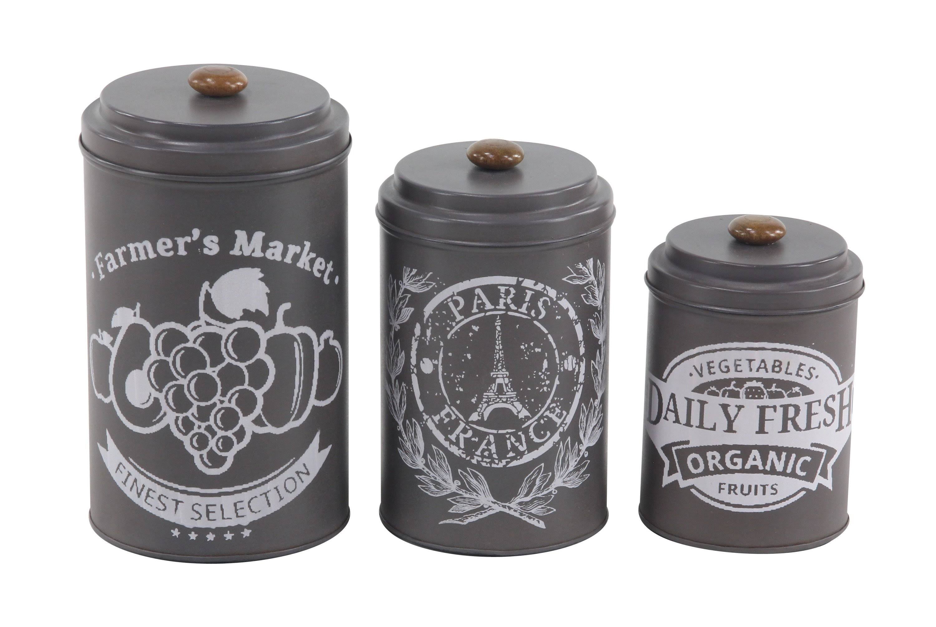 Black Tin Canisters with Wooden Lid, Set of 3 Q3692