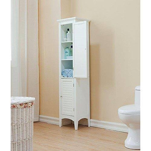 Bathroom Linen Storage Floor Cabinet with 2-Shutter Doors in White O7930