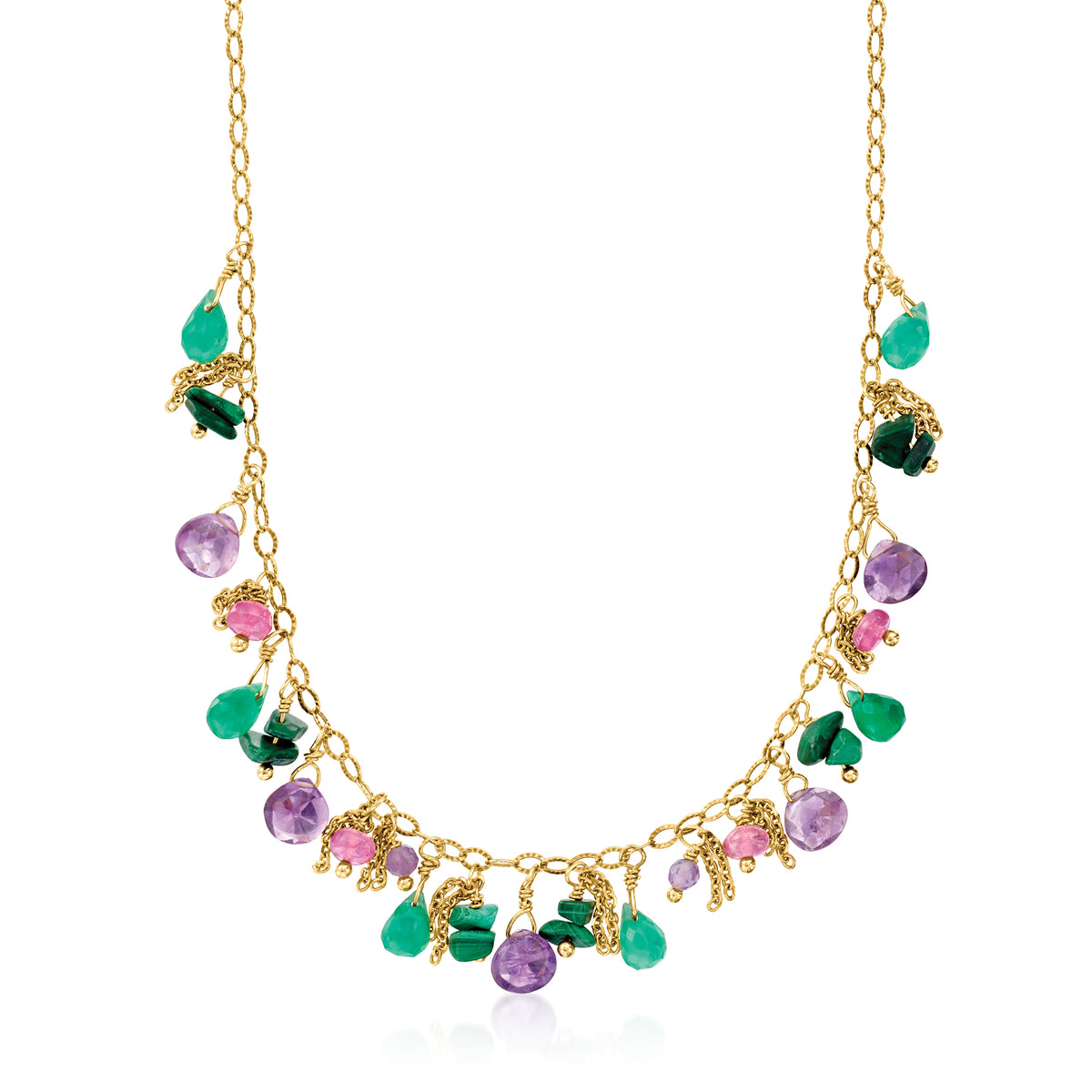 Multi-Gemstone Bead Drop Necklace in 24kt Gold Over Sterling E184552