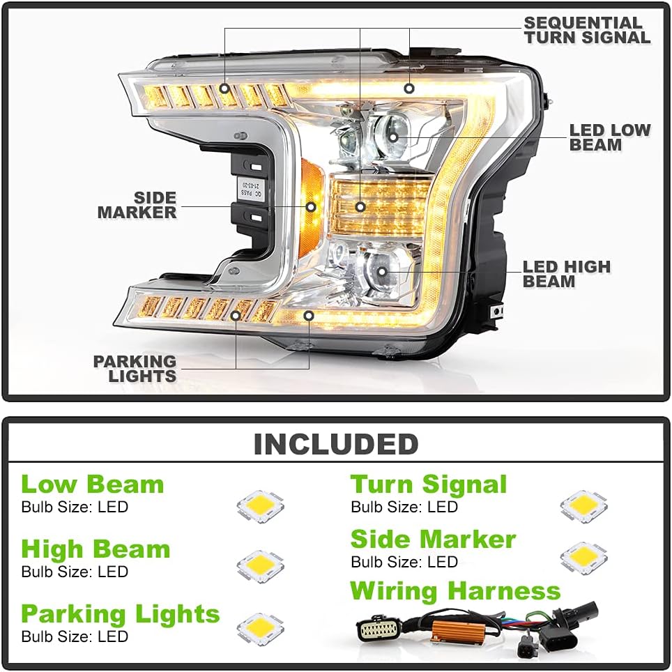 Halogen Chrome Amber LED Projector Headlights U8688