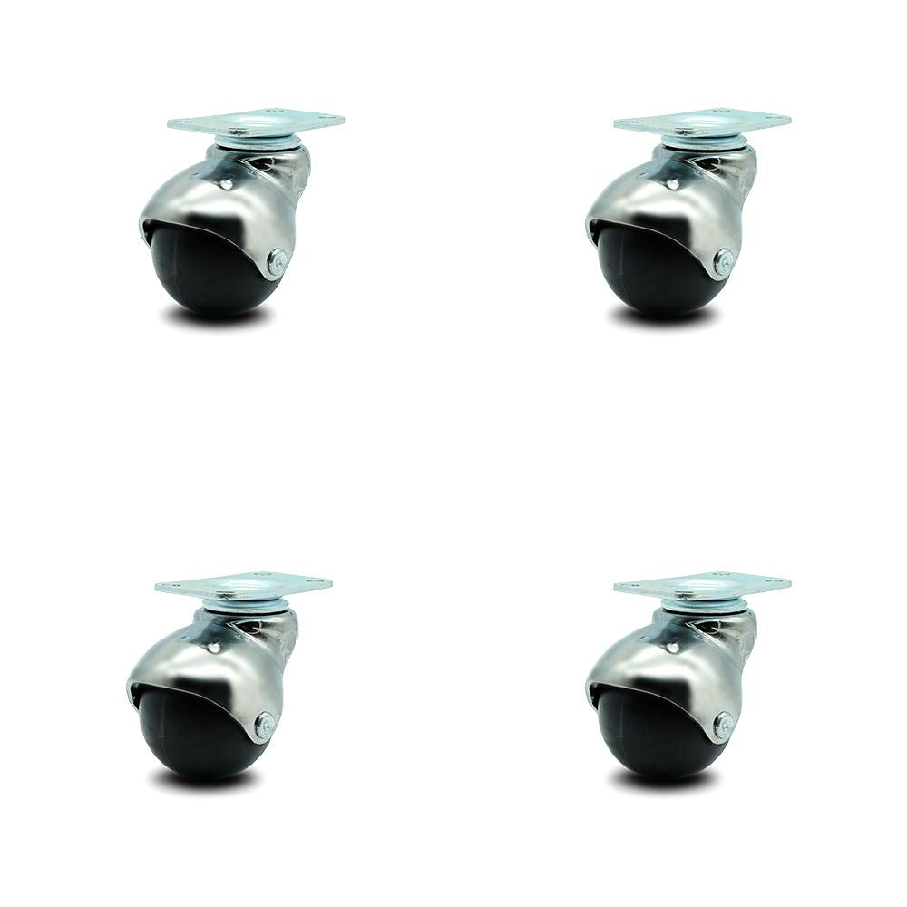 Flat Black 2 Inch Swivel Ball Casters with Top Plate Set of 4 O4369