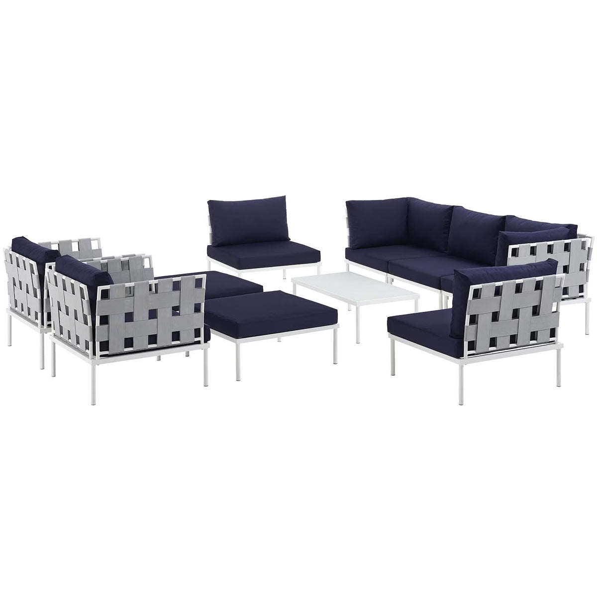 Navy Blue White 10 PCS Rattan Sectional Sofa Set B621