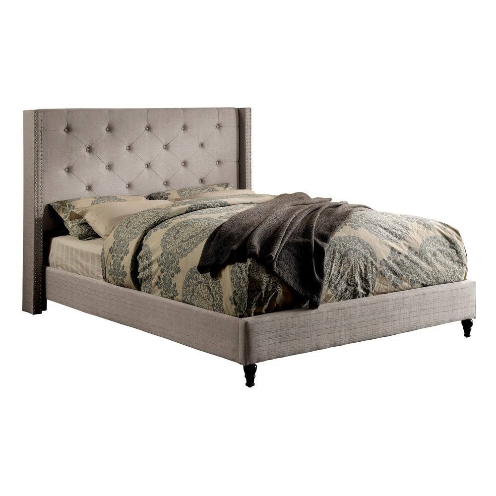 Queen Warm Grey Linen-Like Platform Bed P726517