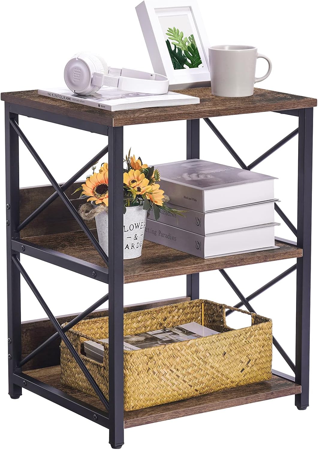 2-Tier Industrial End Table with Storage Shelf S8591