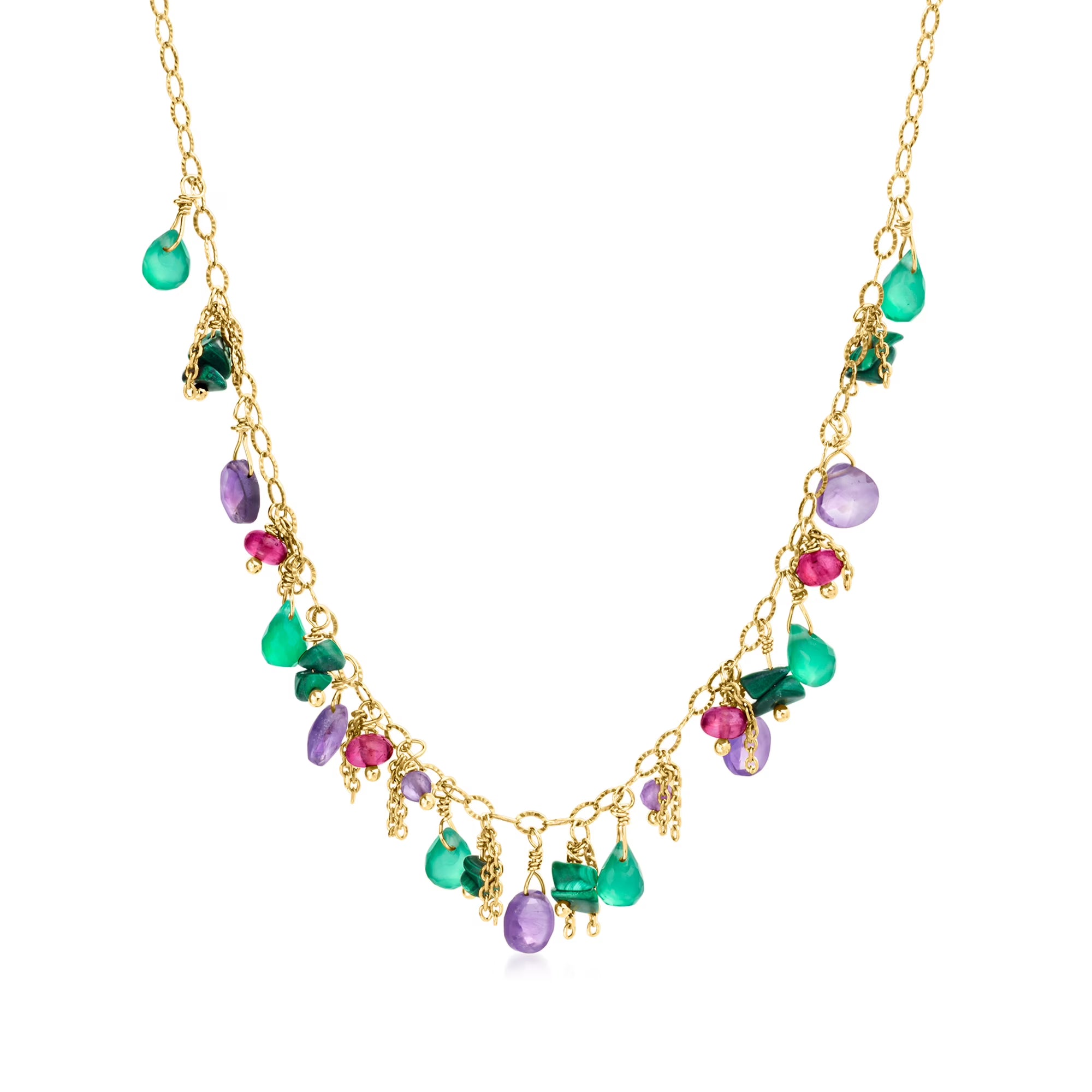 Multi-Gemstone Bead Drop Necklace in 24kt Gold Over Sterling E184552