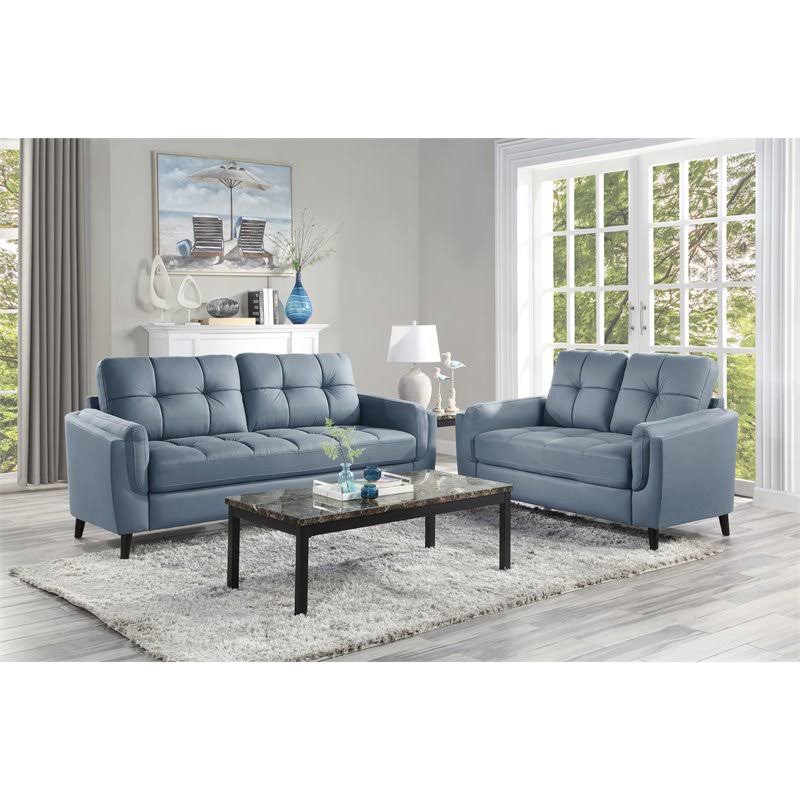 Blue and Black Microfiber Tufted Loveseat J953