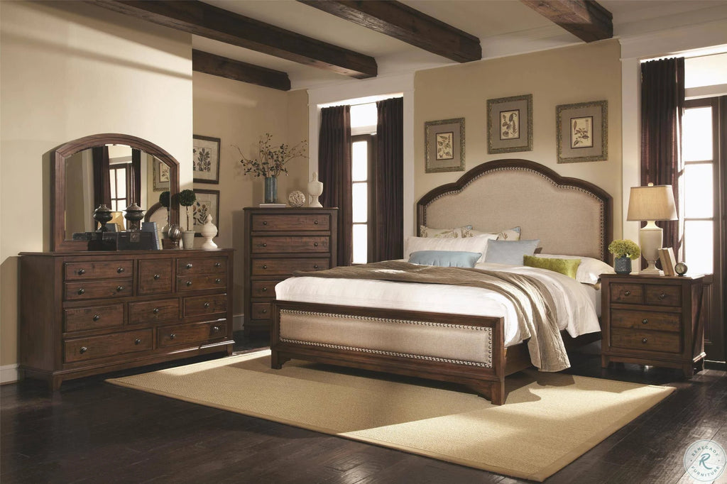Rustic Brown King Upholstered Panel Bed U8078