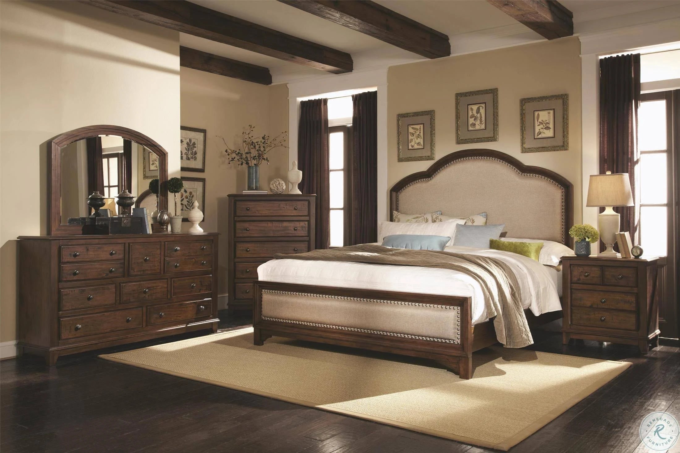 Rustic Brown King Upholstered Panel Bed U8078