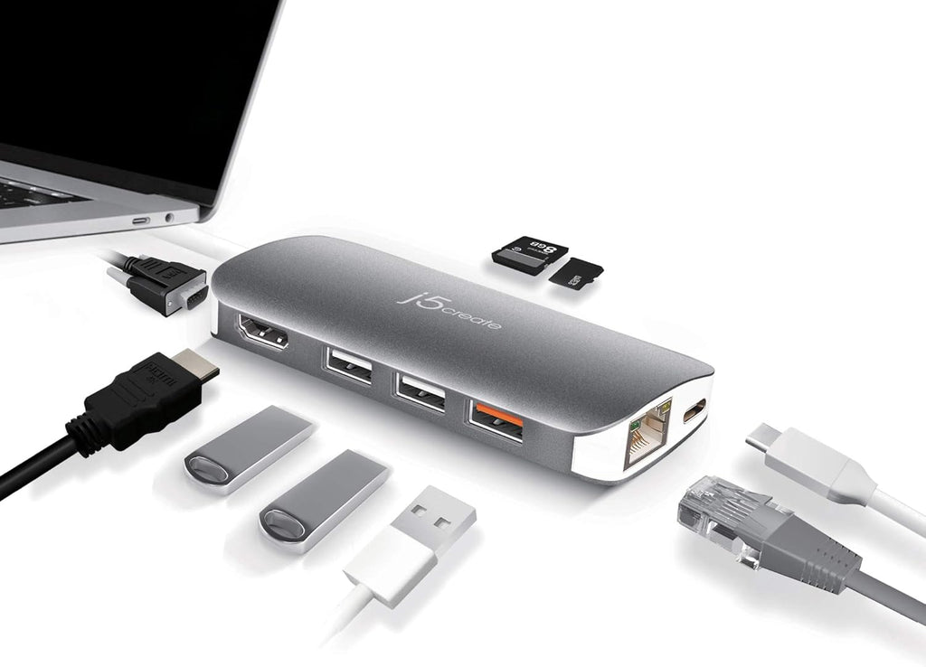 USB C Hub Adapter 10-in-1 Port Docking Station 4K HDMI, VGA, Ethernet, USB 3.0, MicroSD, SD, USB-C 3.1 + Power Delivery E359