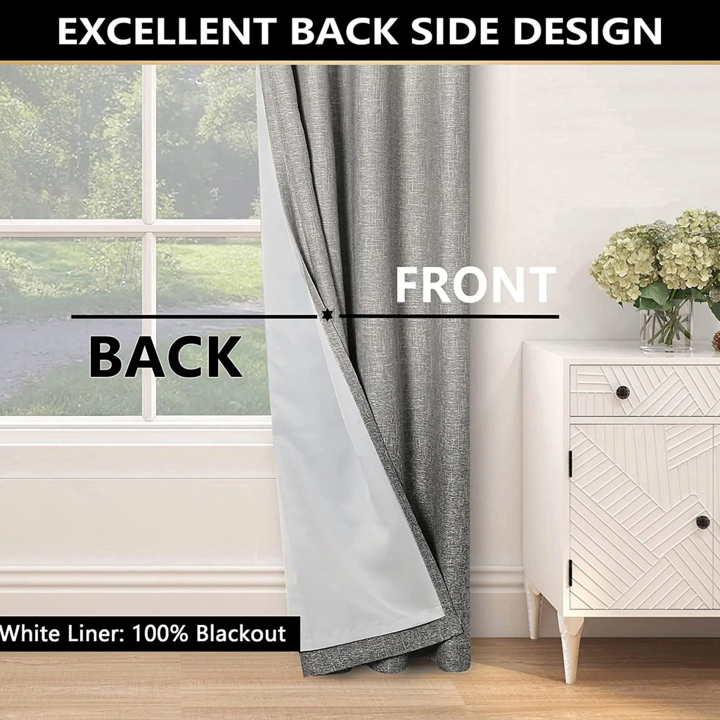 White Gray Ombre Full Blackout Curtains Linen Texture with Grommet, 50"x63"x2 R1264