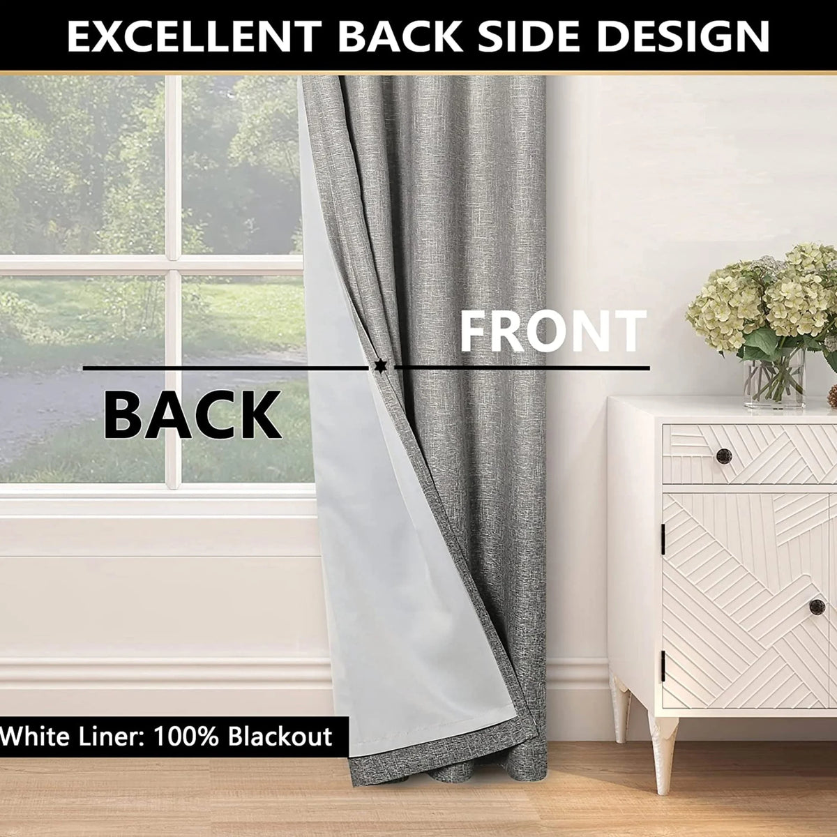 White Gray Ombre Full Blackout Curtains Linen Texture with Grommet, 50"x63"x2 R1264