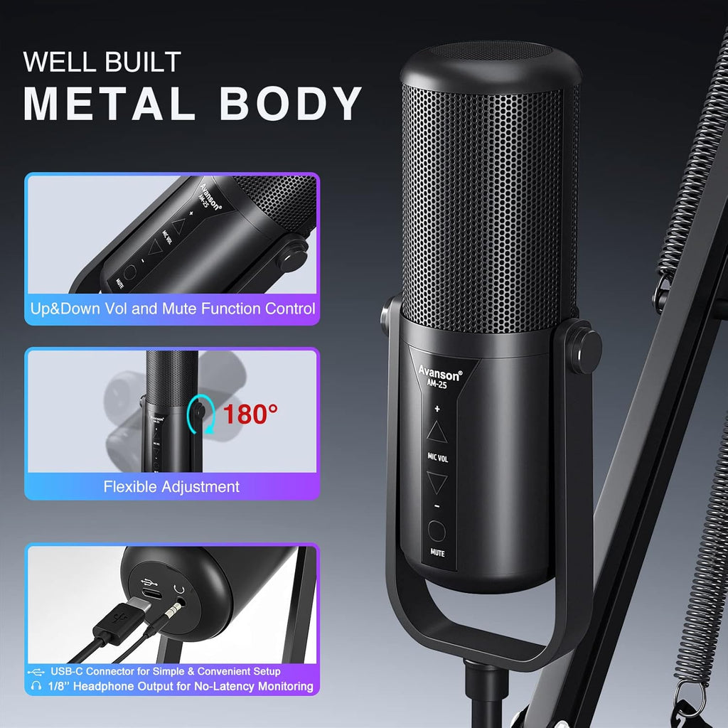 USB Condenser Microphone with Adjustable Boom Arm Kit, Pack of 2 E271