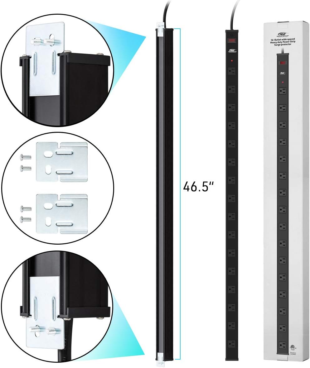 16-Outlet Surge Protector Power Strip with Circuit Breaker, 15 Feet, Pack of 2 B12286
